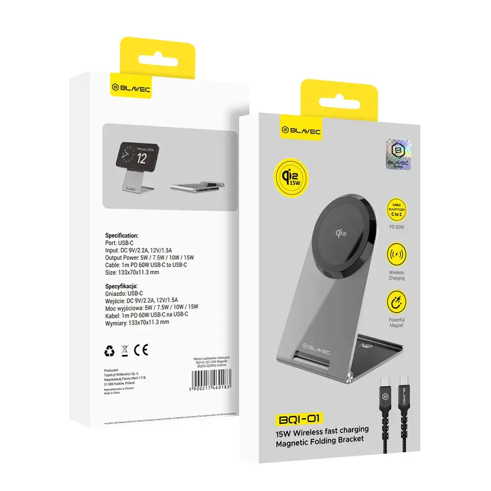 Blavec BQI-01 belaidis įkroviklis | Qi 2 | Suderinama su MagSafe | 15W | sidabrinis