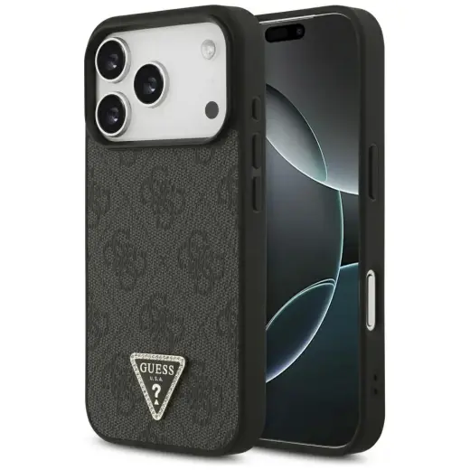 Guess Leather 4G Triangle Strass MagSafe case for iPhone 17 Pro black