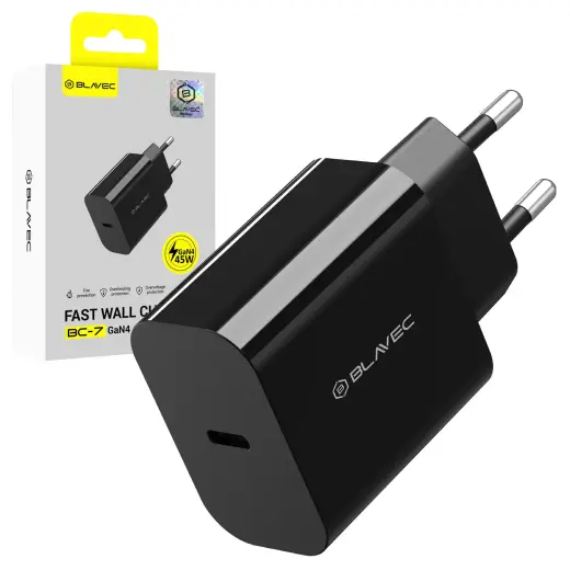 Зарядное устройство Blavec BC-7 | 45W | PD, QC, GaN | USB-C | чёрное