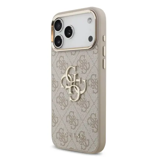 Guess PU Leather 4G Metal Logo Gold Frame Case for iPhone 18 Pro Max Pink