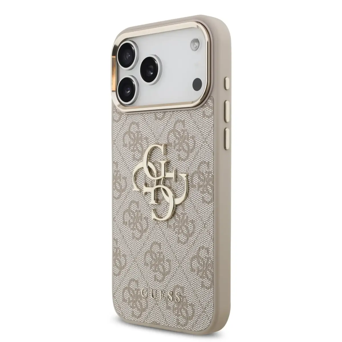 Guess PU Leather 4G Metal Logo Gold Frame Case for iPhone 18 Pro Max Pink