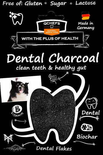 QCHEFS Papildbarība ar aktīvo ogli Dental Charcoal suņiem 80 gr