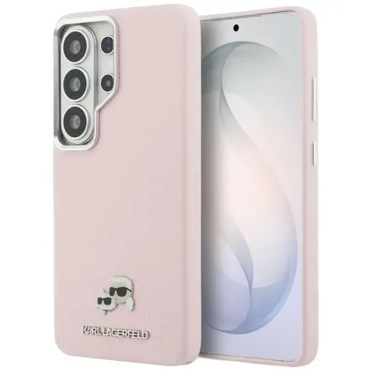 Karl Lagerfeld Saffiano KC Metal Logo telefono dėklas su MagSafe palaikymu Samsung Galaxy S26 Ultra (S948) rožinis