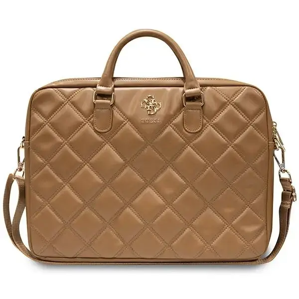 Guess Quilted 4G laptop bag 16" brown