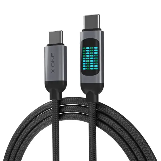 X-One FlowLink datu pārraides un uzlādes vads | USB-C uz USB-C | 100W | ar LED ekrānu | 1.2m | melns