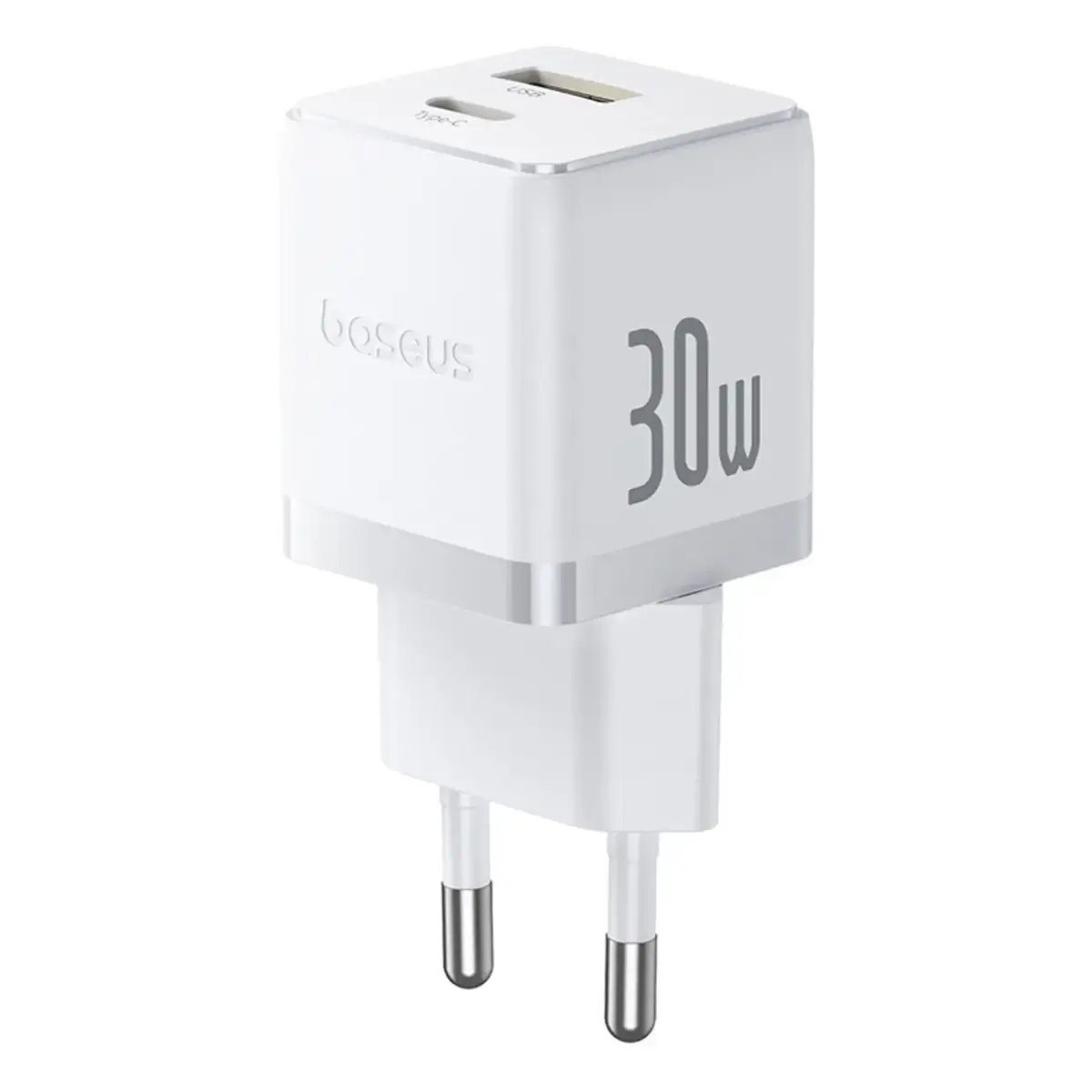 Baseus Palm kelioninis įkroviklis | 30W | PD, QC | USB-C, USB-A | baltas
