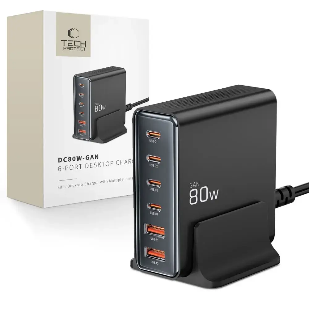 TECH-PROTECT DC80W зарядное устройство | 80W | GaN, PD, QC3.0 | USB-A | черное