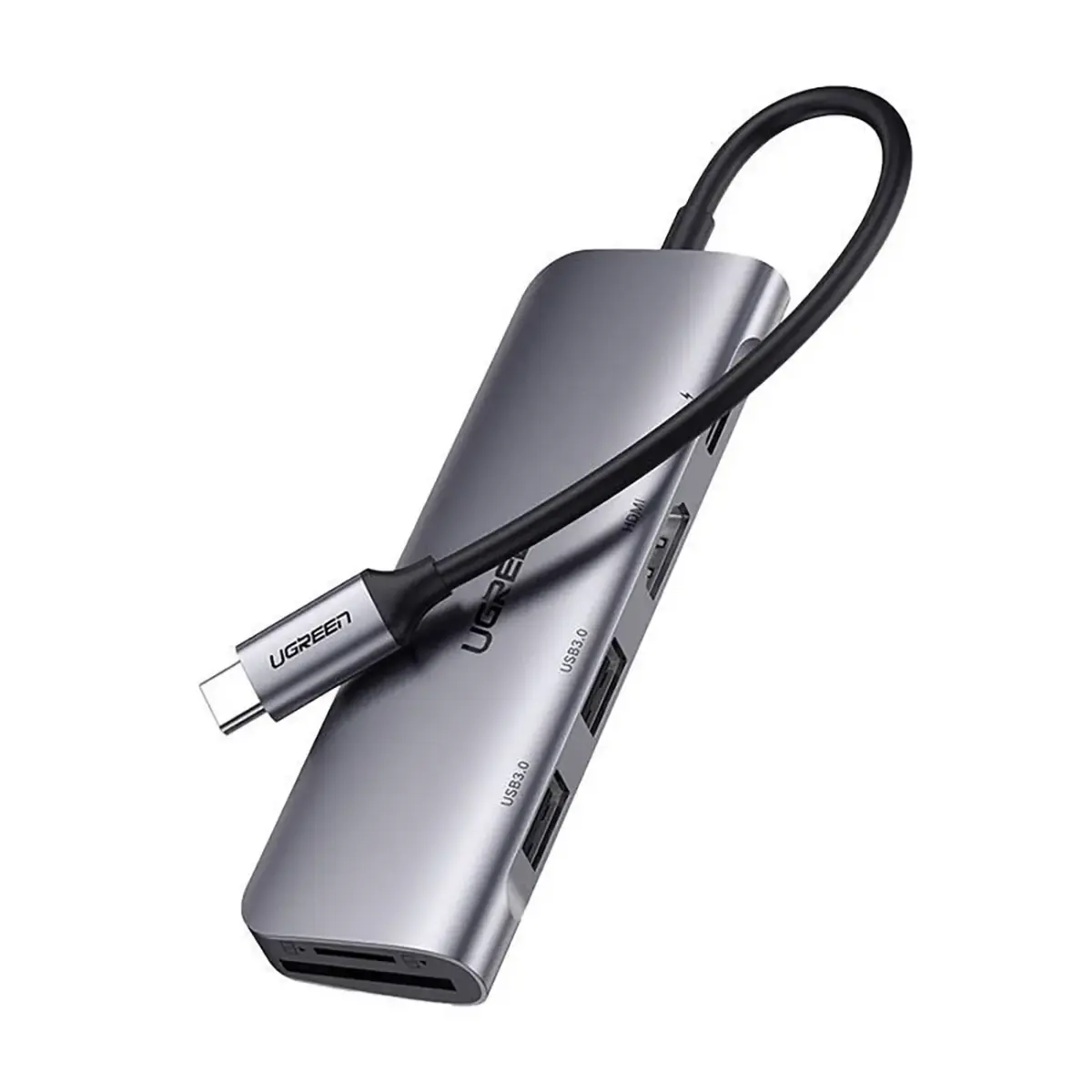 Ugreen CM195 6-in-1 adapter | USB-C to 2x USB 3.0, HDMI, USB-C, SD, microSD (TF) | 100W | gray