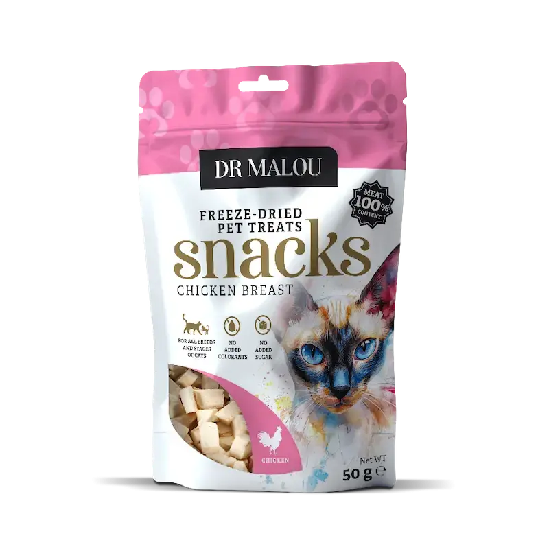 Gardumi kaķiem - DR Malou, Cat treats, meat cubes, 100% freeze-dried chicken breast, 50g