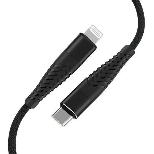 Fusion Fishbone datu pārsūtīšanas un uzlādes kabelis | USB-C uz Lightning | 15 W | 1,5 m | melns