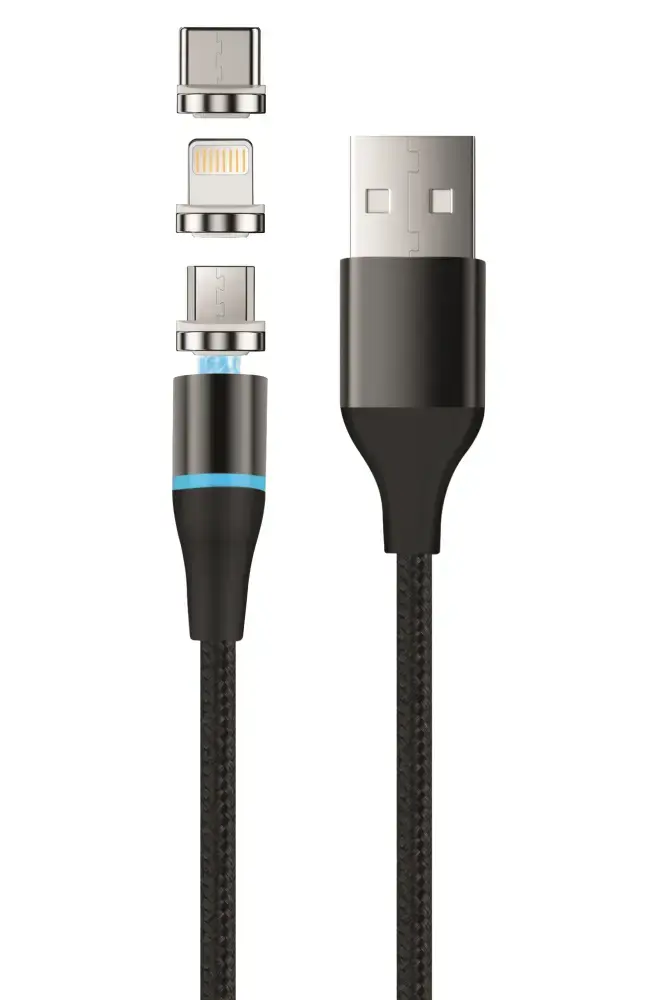 Setty magnetic cable DT 3-in-1 data transfer and charging cable | USB-A to USB-C, Lightning, Micro USB | 12.5W | 1m | black