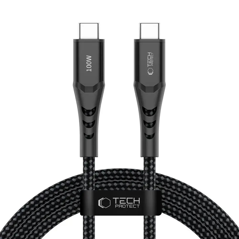 Tech-Protect Ultraboost UB11T datu pārraides un uzlādes vads | USB-C uz USB-C | PD, QC 3.0 | 100W | 2m | melns