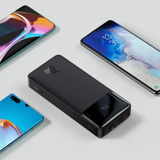 Baseus Bipow PPDML-M01 ārējais akumulators (powerbank) | 20000 mAh | 20W | USB-C, Micro USB, USB-A | LED ekrāns | melns