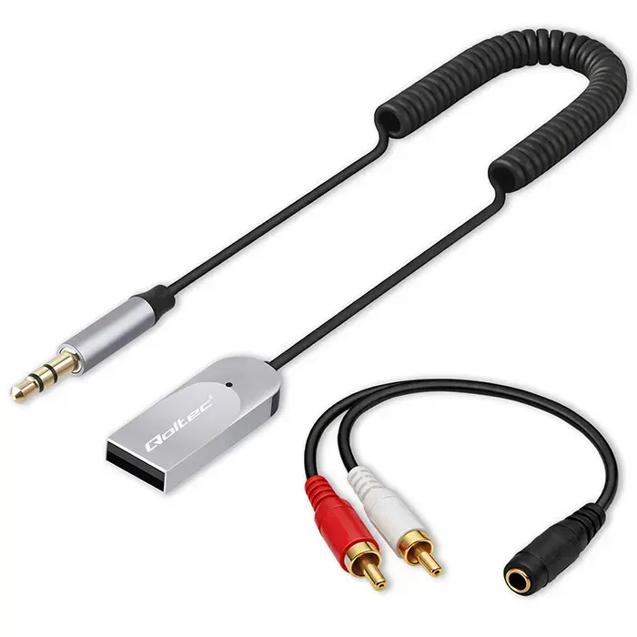 Qoltec Wireless Audio Receiver Adapter HiFi Home&Car | Bluetooth 6.0 | 2 x RCA | 1 x AUX 3.5mm | USB | Microphone