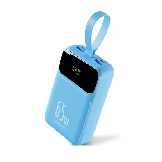 Forever Vibe-TB65 ārējais akumulators (powerbank) | 20 000 mAh | 65W | PD, QC | USB-C | zils