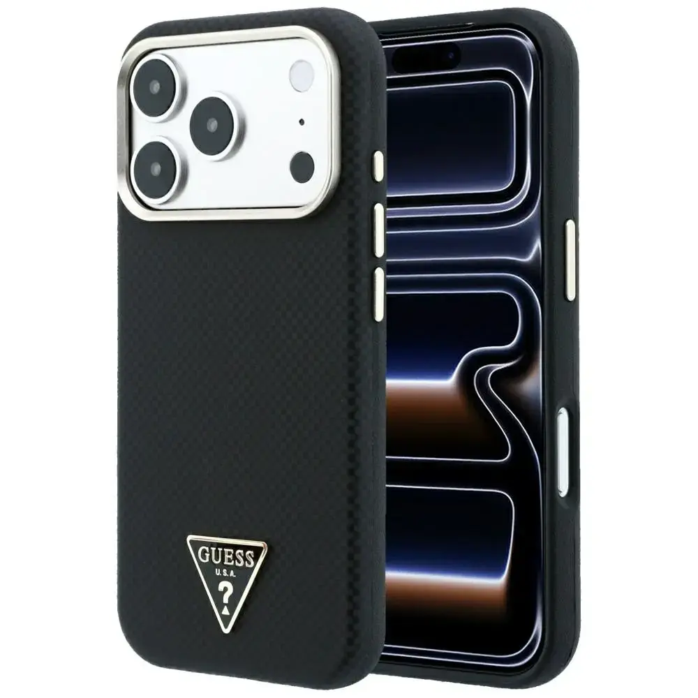 Guess Kevlar Triangle Logo maciņš ar MagSafe atbalstu telefonam iPhone 18 Pro | iPhone 17 Pro melns
