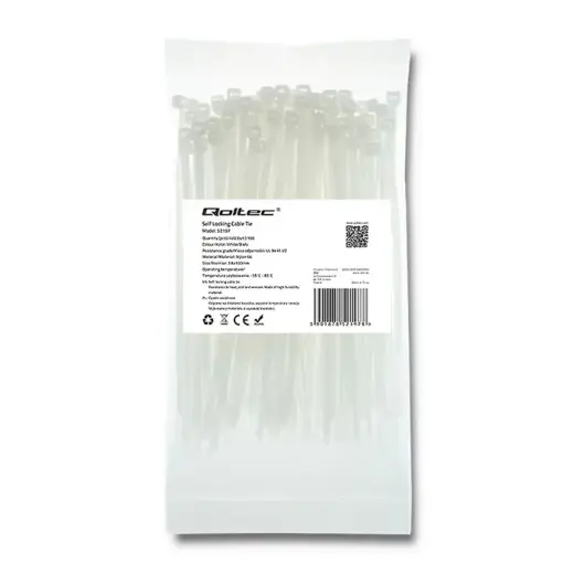 Qoltec Self-locking cable tie | 3.6*150mm | 100 pcs. | Nylon66 | UV | White