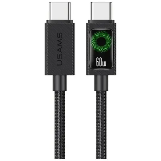 USAMS U92 datu pārraides un uzlādes vads | USB-C uz USB-C | 60W | 1.2m | melns