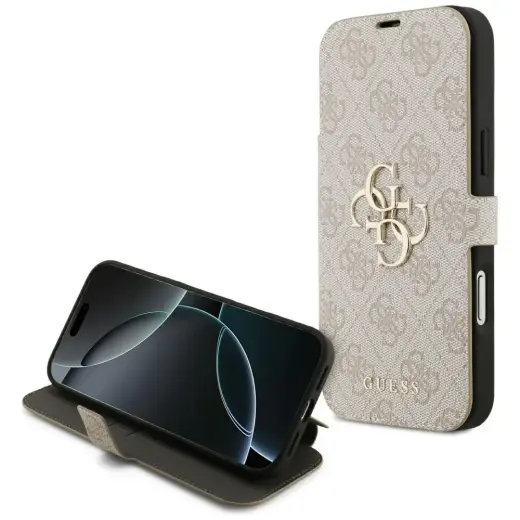 Guess 4G Metal Logo grāmatveida maciņš telefonam iPhone 18 Pro Max | iPhone 17 Pro Max rozā