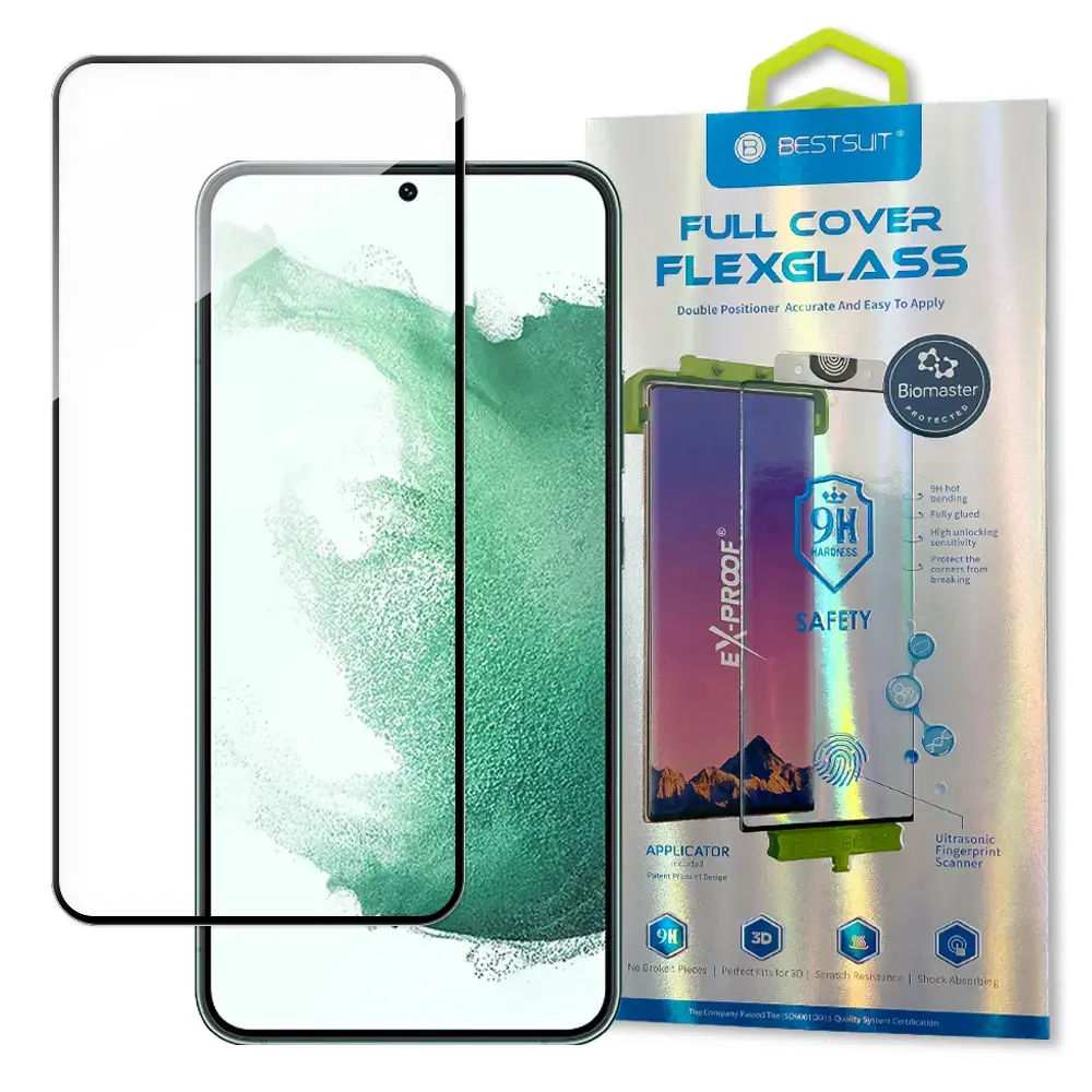 Bestsuit 3D Edge Nano Flexi Glass aizsargstikls telefona ekrānam Galaxy S22+ ar uzstādīšanas rāmi