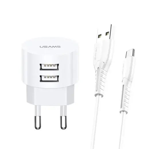 USAMS XTXLOGT18MC05 reisilaadija | 10W | Kiirlaadimine | USB-A, Micro USB | valge