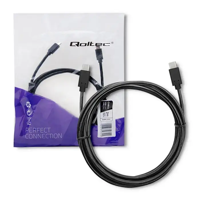Qoltec duomenų perdavimo ir įkrovimo laidas | USB-C į USB-C