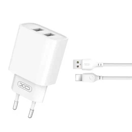Зарядное устройство XO CE02C | 10.5W | USB-A | с кабелем USB-A на Lightning в комплекте | белое