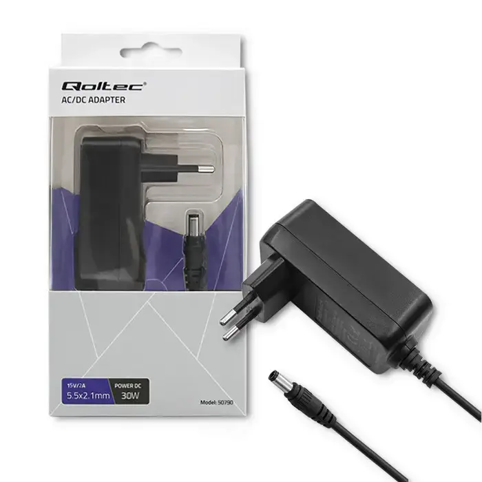 Qoltec 50790 Plug-in power supply 30W | 15V | 2A | 5.5*2.1