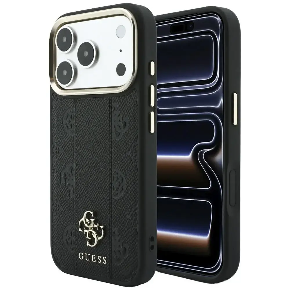Guess Stripe Peony 4G Logo maciņš ar MagSafe atbalstu telefonam iPhone 18 Pro | iPhone 17 Pro melns