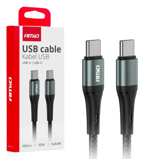 AMiO AMIO-03914 datu pārraides un uzlādes vads | USB-C uz USB-C | 60W | 1m