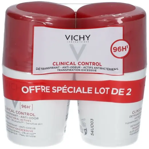Vichy Clinical Control Roll on Deodorant Anti-Perspirant 96h 2x50ml