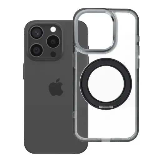 Frame Circle Stand telefoni ümbris alusega ja MagSafe toega iPhone 15 Pro must