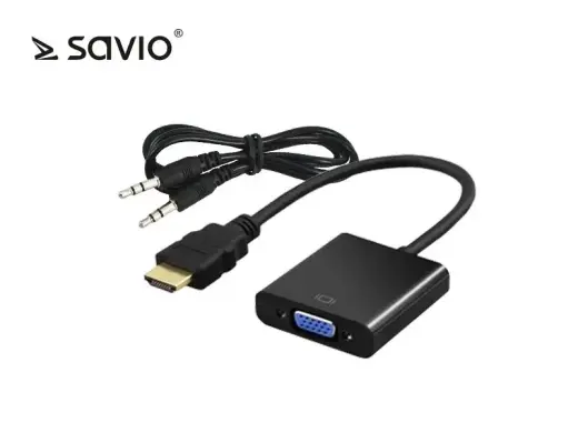 Savio HDMI adapter - D-Sub (VGA) + Jack 3.5mm VGA | HDMI, 3.5 mm stereo male x2, 0.2 m, black