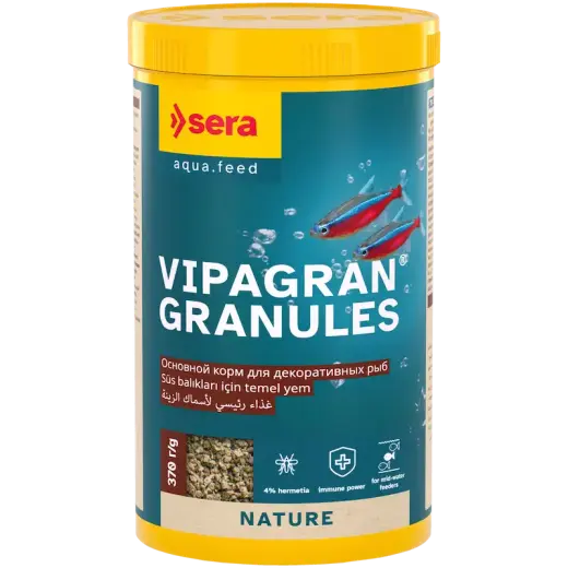 Peldoša, mīksta granulu barība dekoratīvajām zivīm - Sera Vipagran Granules 1.000ml (370g)