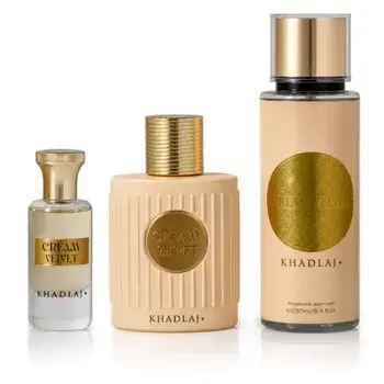 Khadlaj Cream Velvet Dárková sada EDP 100 ml, tělový sprej 250 ml a parfémovaný olej 24 ml