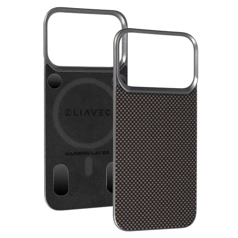 Liavec Carbon Layer telefono dėklas su MagSafe palaikymu iPhone 17 Pro Max auksinis