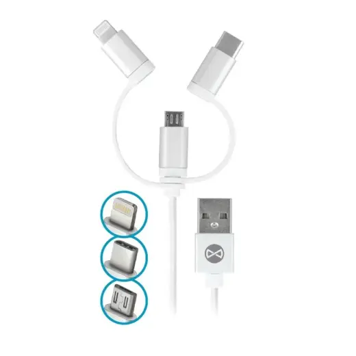 Универсальный кабель Forever 3-в-1 для передачи данных и зарядки | USB-A — Lightning, USB-C, Micro USB | 7,5 Вт | 1 м | белый