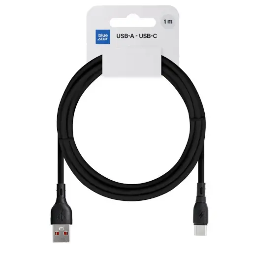 Blue Star PJ68-25-3 datu pārraides un uzlādes vads | USB-A uz USB-C | 60W | 1m | melns