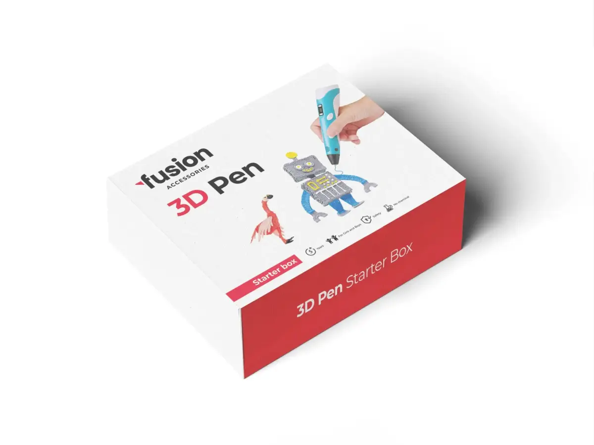 Ручка для 3D-печати Fusion | журнал с примерами | 5 м x 20 цвета материала PLA | подарочная коробка