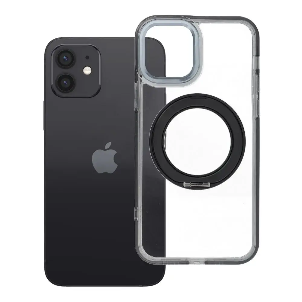 Frame Circle Stand telefono dėklas su stovu ir MagSafe palaikymu iPhone 12 juodas