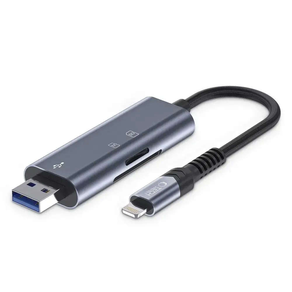 Tech-Protect UltraBoost SD|micro SD Card Reader with Lightning |USB-A Connector - Gray