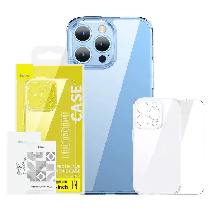 Baseus SuperCeramic 3-in-1 aizsardzības komplekts (maciņš + ekrāna stikls) telefonam iPhone 14 Plus caurspīdīgs (komplektā aizsargstikls)