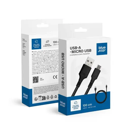 Blue Star DC-001AM2.0 datu pārraides un uzlādes vads | USB-A uz Micro USB | 10W | 1m | melns