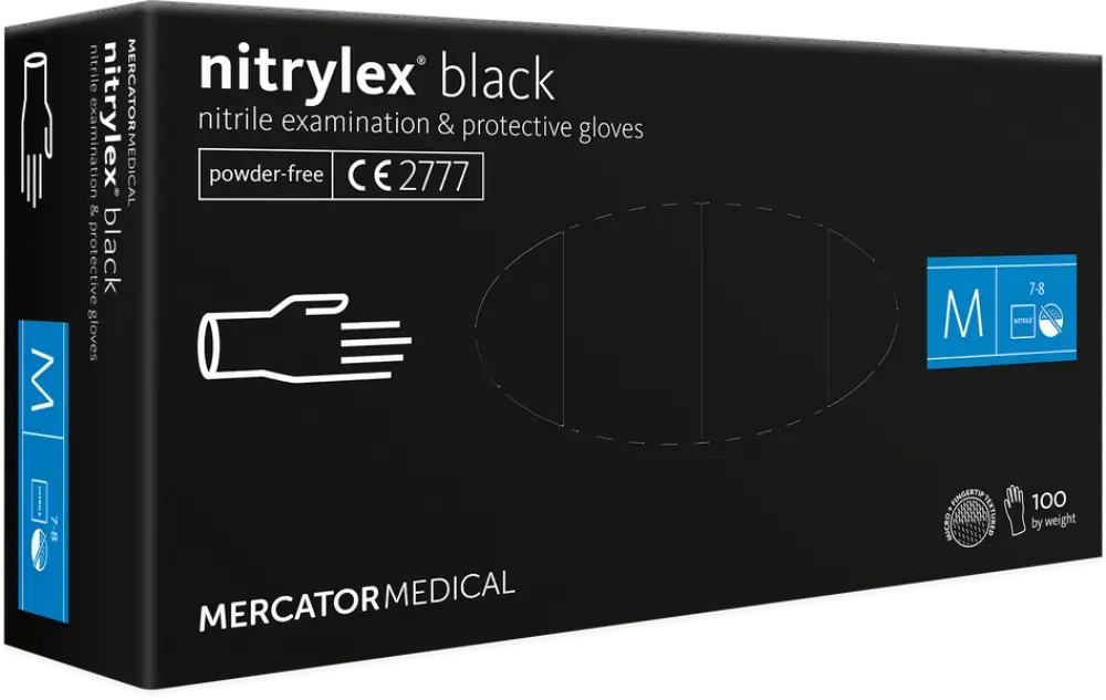Cimdi nitrila Nitrylex PF, bez pūdera, melni, M izm., 100gab