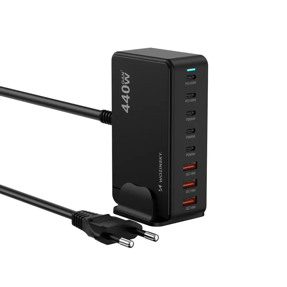Зарядное устройство Wozinsky WSL-440 | 440W | PD, QC, GaN | USB-C | чёрное
