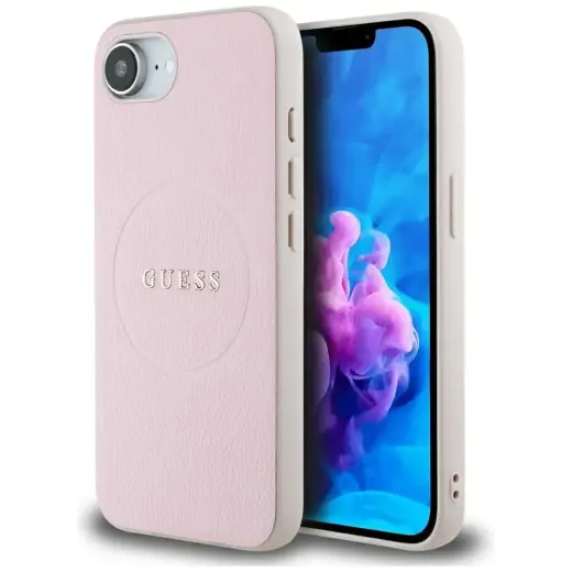 Guess Grained Ring maciņš ar MagSafe atbalstu telefonam iPhone 16e rozā