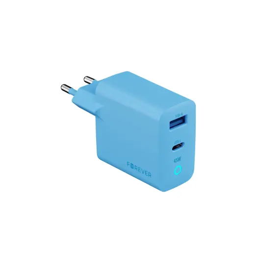 Forever Vibe-TC45AC tīkla lādētājs | 45W | PD, QC, GaN | USB-C, USB-A | zils