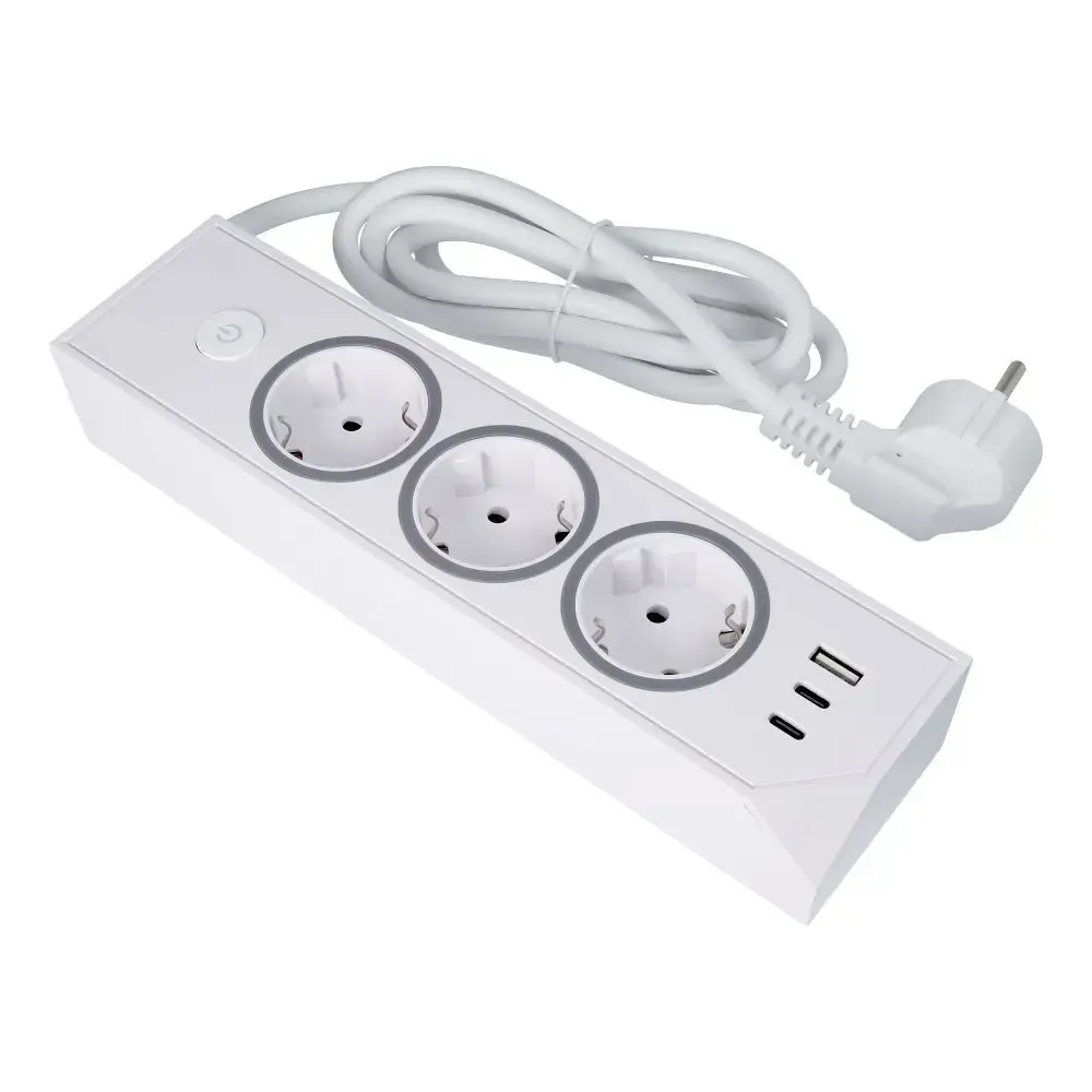 Power strip with 3 sockets max 3680W, 1xUSB A, 2x type C 25W ports with 1,5m power cable E59 white