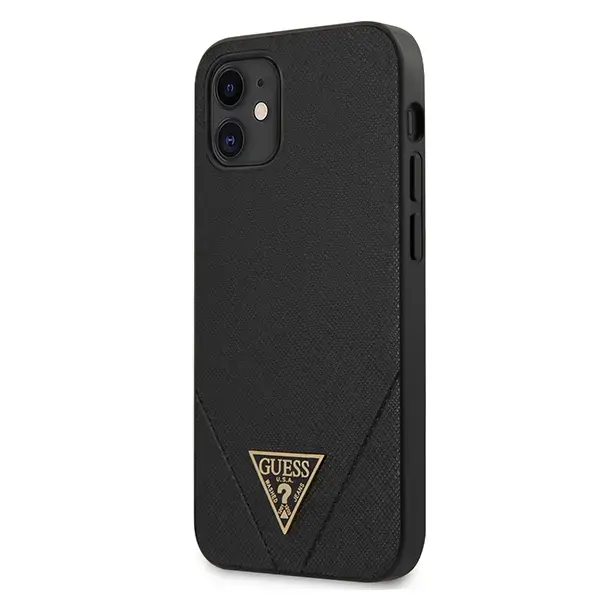 Guess GUHCP12SVSATMLBK Saffiano V Stitch maciņš telefonam iPhone 12 Mini melns