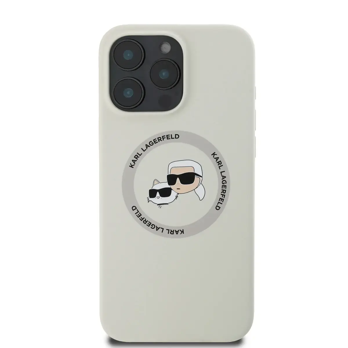 Karl Lagerfeld Liquid Silicone K&CH Heads MagSafe Case for iPhone 16 Pro Beige